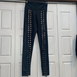 Faux Leather Lace-up Leggings -Small